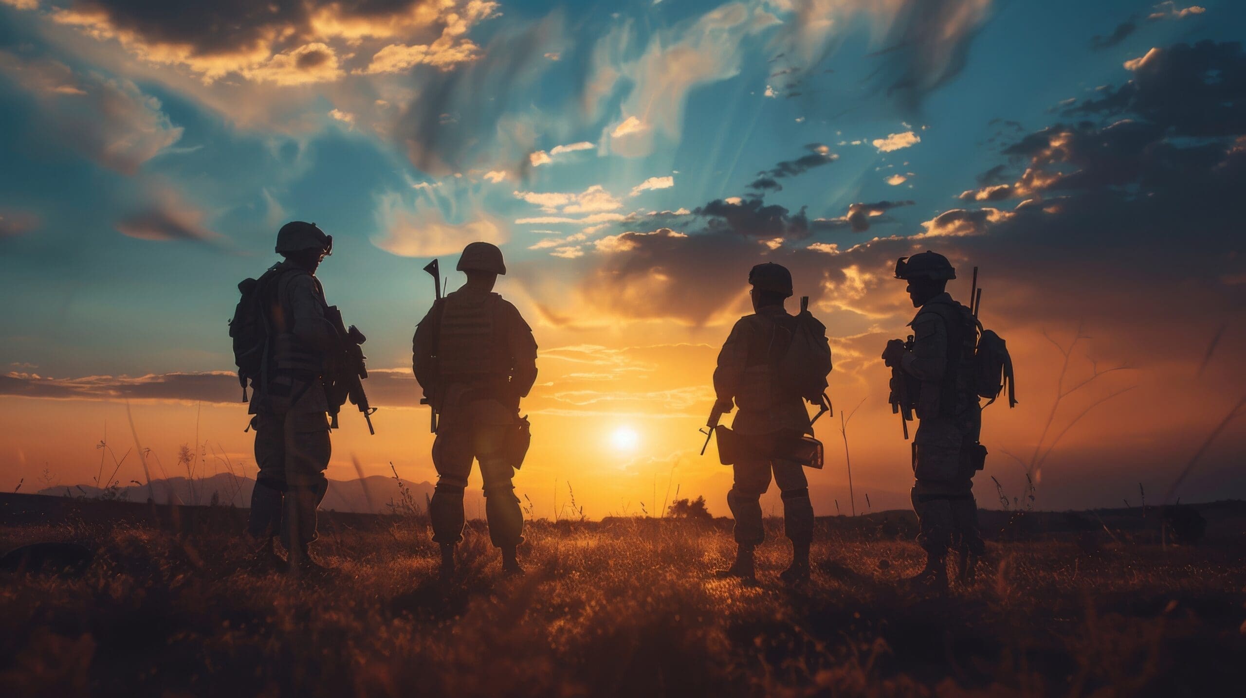 Silhouetted soldiers at sunset symbolizing NIKA's TDY housing for military personnel.